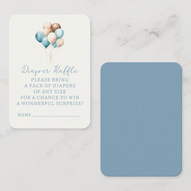 Blue Toy Bear Balloons Babydusche Windelwanne Begleitkarte (Vorne/Hinten)