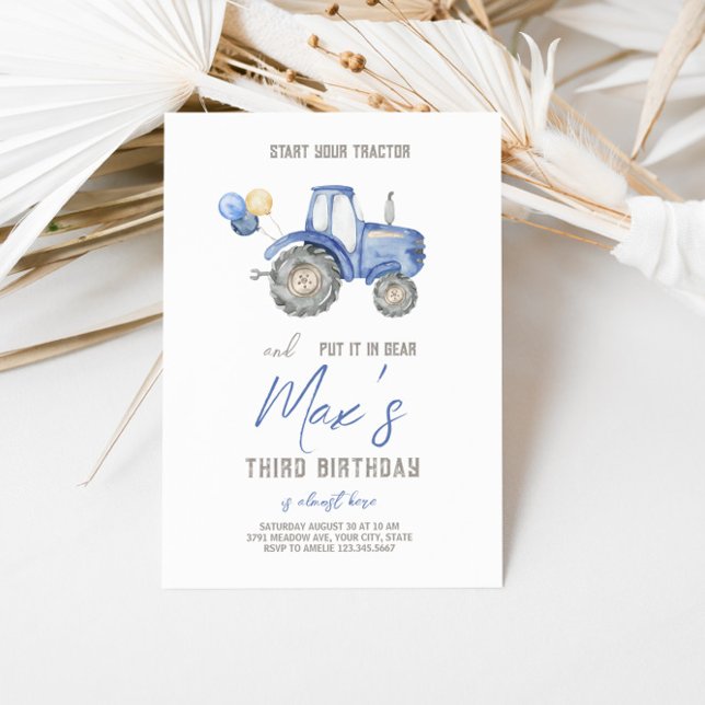 Blue Tractor Thema Geburtstag Einladung (Von Creator hochgeladen)