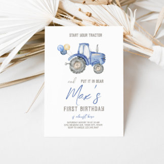 Blue Tractor Thema Geburtstag Einladung