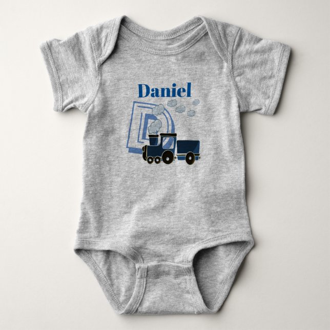 Blue Train Design Personalisiert Baby Grow Strampler (Vorderseite)