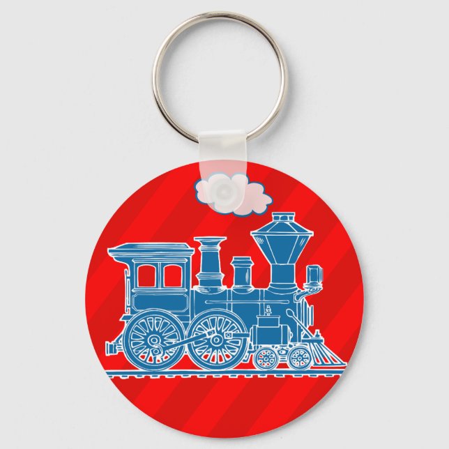 Blue train on red boys keychain schlüsselanhänger (Vorderseite)