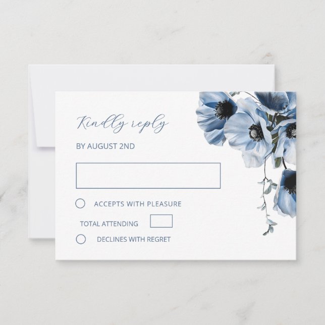 Blue Transparent Flower RSVP Karte (Vorderseite)