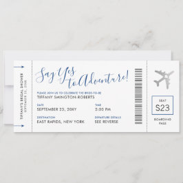 Blue Travel Theme Brautparty Boarding Pass Einladung