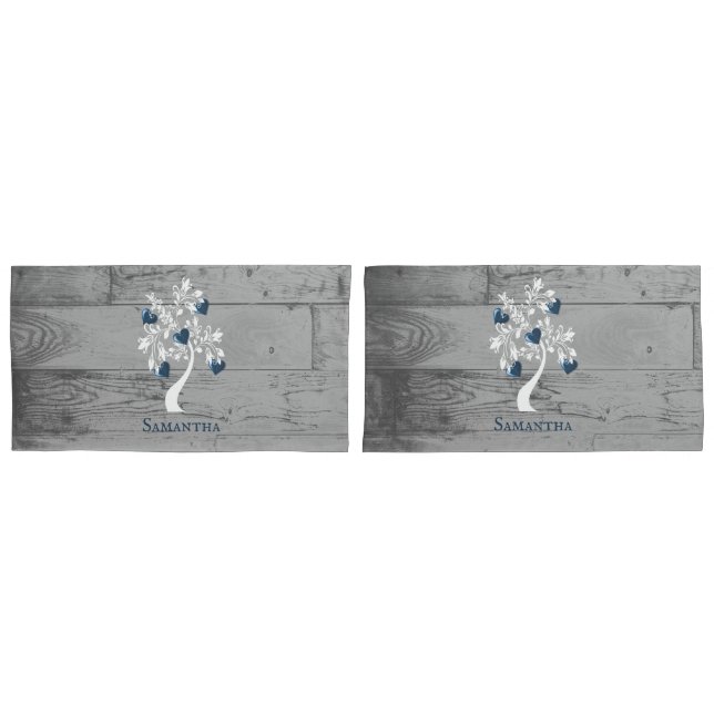 Blue Tree of Hearts Personalisiert Pillow Case Kissenbezug (Vorderseite-Set)
