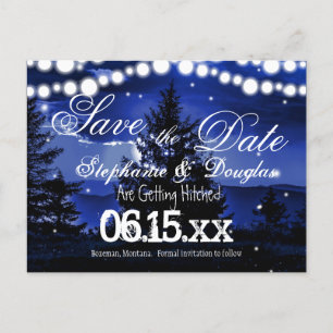 Blue Tree Twinkle Lights Save the Date Postkarten