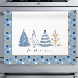 Blue Trees Modern Dots Weihnachtsname Geschirrtuch