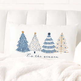 Blue Trees Modern Simple Christmas Holiday Lendenkissen