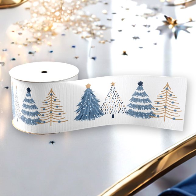 Blue Trees Modern Simple Christmas Holiday Ripsband (Blue Trees Modern Simple Christmas Holiday Grosgrain Ribbon)