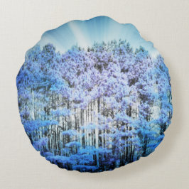 Blue Trees Rundes Kissen