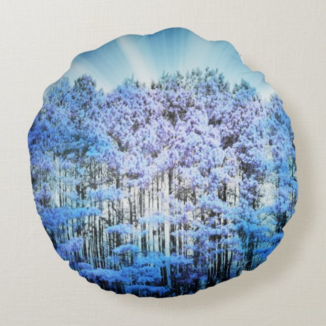 Blue Trees Rundes Kissen (Rückseite)