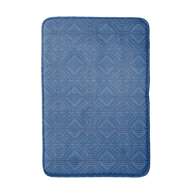 Blue Trellis Moderne Stripe Squares und Diamonds Badematte (Vorderseite Vertikal)