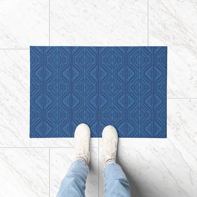 Blue Trellis Moderne Stripe Squares und Diamonds Fußmatte (Indoor)