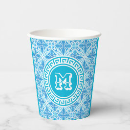 Blue Trellis Print Modern White Text Pappbecher