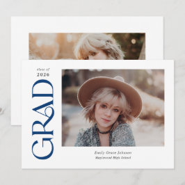Blue Trendy Serif Zwei Fotos Abschluss Ankündigung