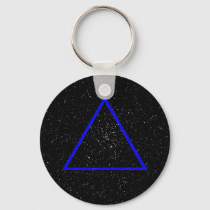 Blue triangle outline on black star background schlüsselanhänger