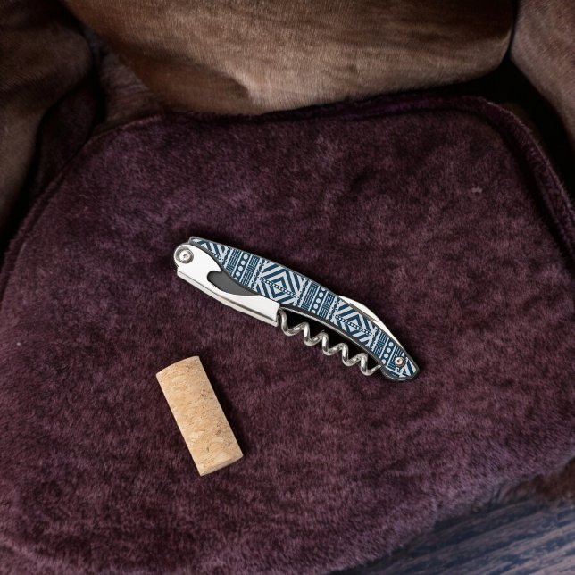 Blue Tribal Art Kellnermesser (Corkscrew Bottle Opener)