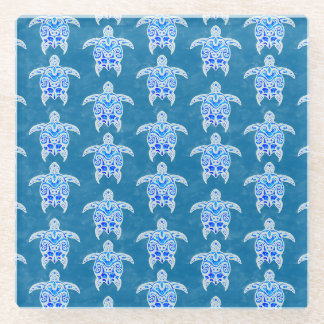 Blue Tribal Honu Sea Turtles Glasuntersetzer