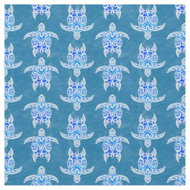 Blue Tribal Honu Sea Turtles Stoff (Nahaufnahme)