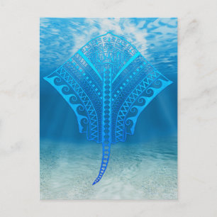 Blue Tribal Stingray Postkarte