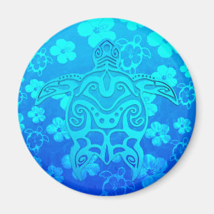 Blue Tribal Turtle Magnet