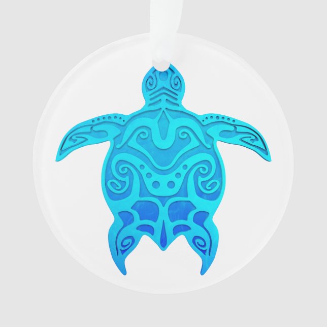 Blue Tribal Turtle Ornament (Vorderseite)