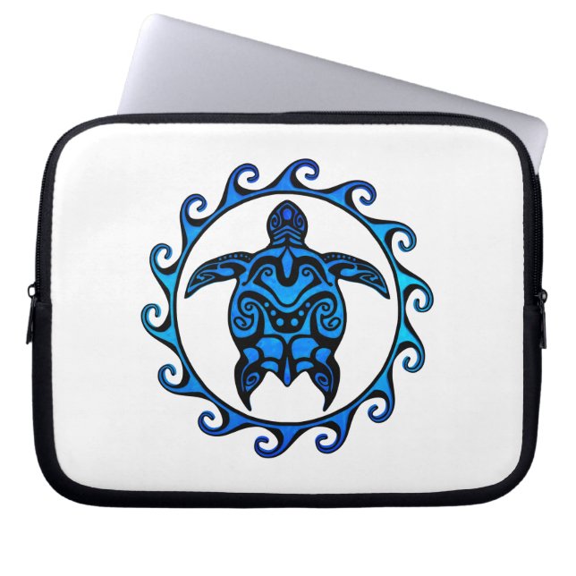 Blue Tribal Turtle Sun Laptopschutzhülle (Vorderseite)