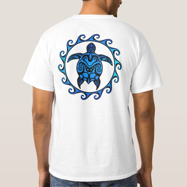 Blue Tribal Turtle Sun T-Shirt (Rückseite)