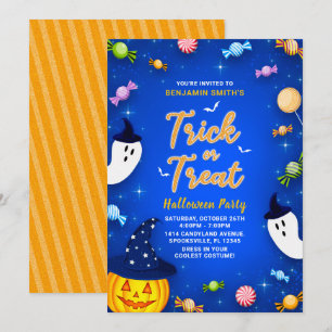 Blue Trick oder Treatment Kids Halloween-Party Einladung