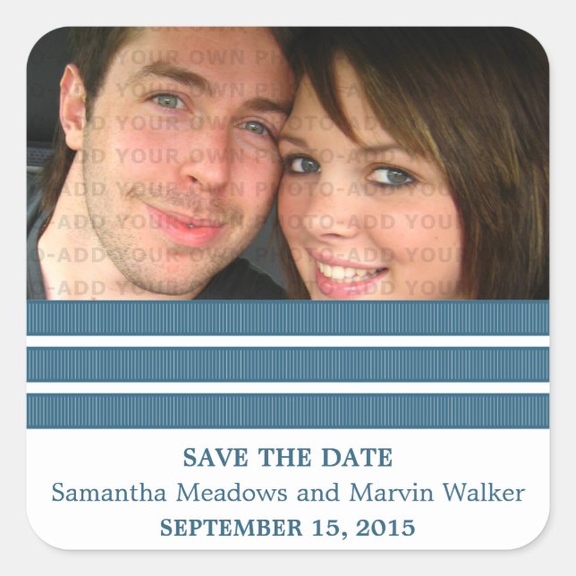 Blue Triple Stripe Save the Date Stickers (Vorderseite)