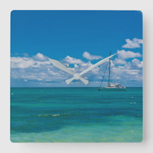 Blue Tropical Bay Seascape Quadratische Wanduhr