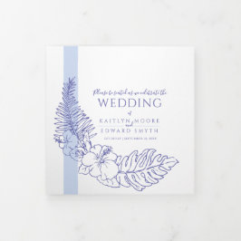 blue tropical botanica line art wedding dreifach-gefaltete programmkarte