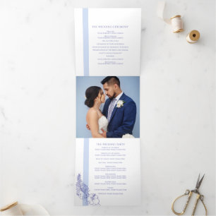 blue tropical botanica line art wedding dreifach-gefaltete programmkarte