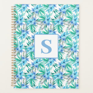 Blue Tropical Floral Monogram Planer