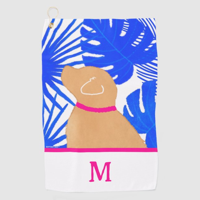 Blue Tropical Island Yellow Dog Golf Handtuch (Vorderseite)