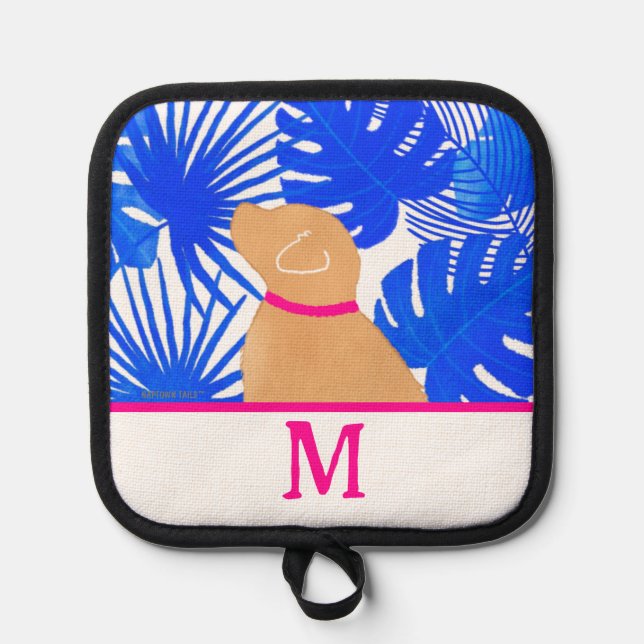 Blue Tropical Island Yellow Dog Pot Holder Custom Topflappen (Vorderseite)