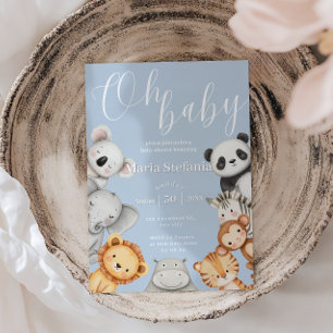 Blue Tropical Jungle Safari Baby Duschtiere Einladung