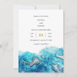 Blue Tropical Ocean Coral Watercolor Beach Hochzei Einladung