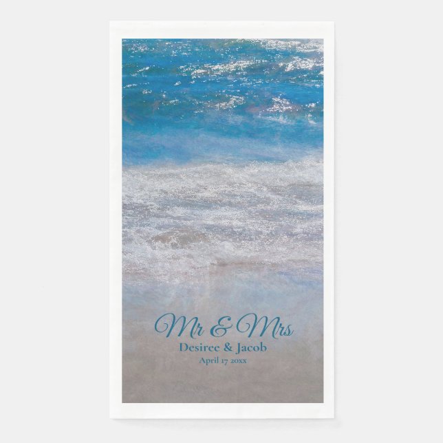 Blue Tropical Ocean Waves Coastal Hochzeit Serviette (Vorderseite)
