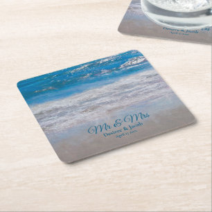 Blue Tropical Ocean Waves Hochzeit am Strand Rechteckiger Pappuntersetzer
