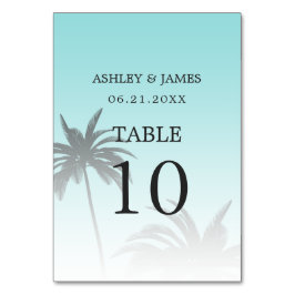 Blue Tropical Palm Tree Beach Hochzeit Tischnummer