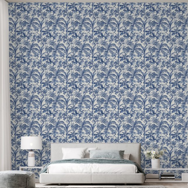 Blue Tropical Palm Trees Boho Tapete (Schlafzimmer)