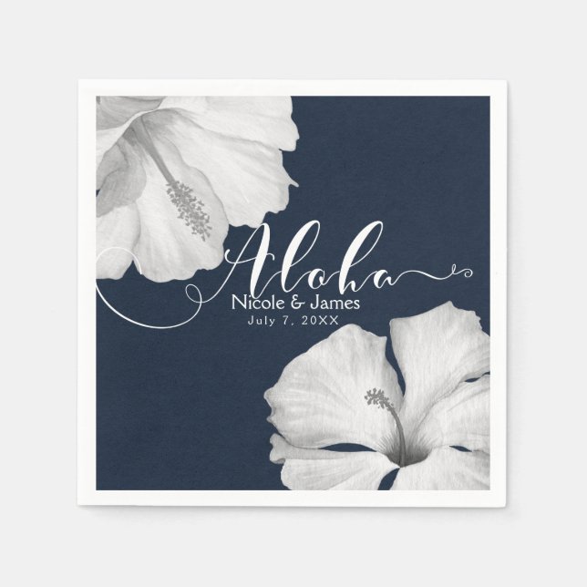 Blue Tropical Wedding Aloha, weißer Hibiskus Serviette (Vorderseite)