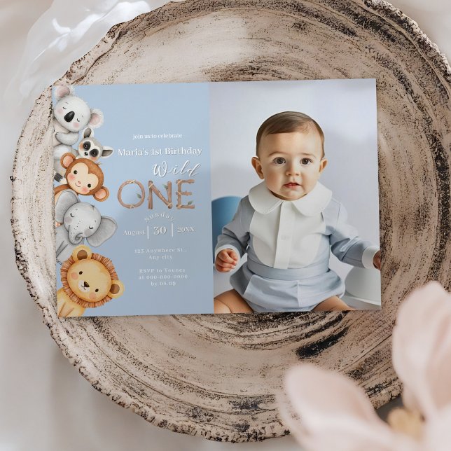 Blue Tropical Wild One Jungle Safari Einladung (Von Creator hochgeladen)