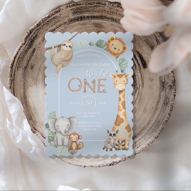 Blue Tropical Wild One Jungle Safari Einladung (Von Creator hochgeladen)