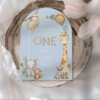 Blue Tropical Wild One Jungle Safari Einladung