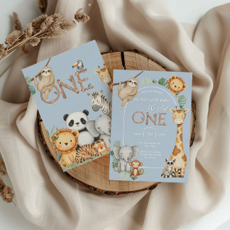 Blue Tropical Wild One Jungle Safari Einladung