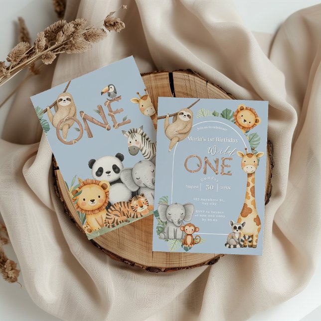 Blue Tropical Wild One Jungle Safari Einladung (Von Creator hochgeladen)