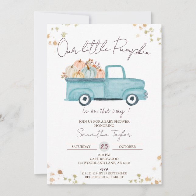 Blue Truck, Baby Boy Dusche, Fall Baby Dusche Einladung (Vorderseite)