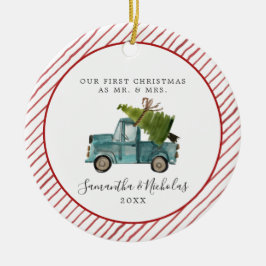 Blue Truck | Erste Weihnachten als Herr & Mrs. Keramik Ornament
