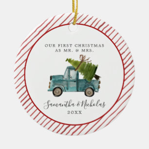 Blue Truck   Erste Weihnachten als Herr & Mrs. Keramik Ornament